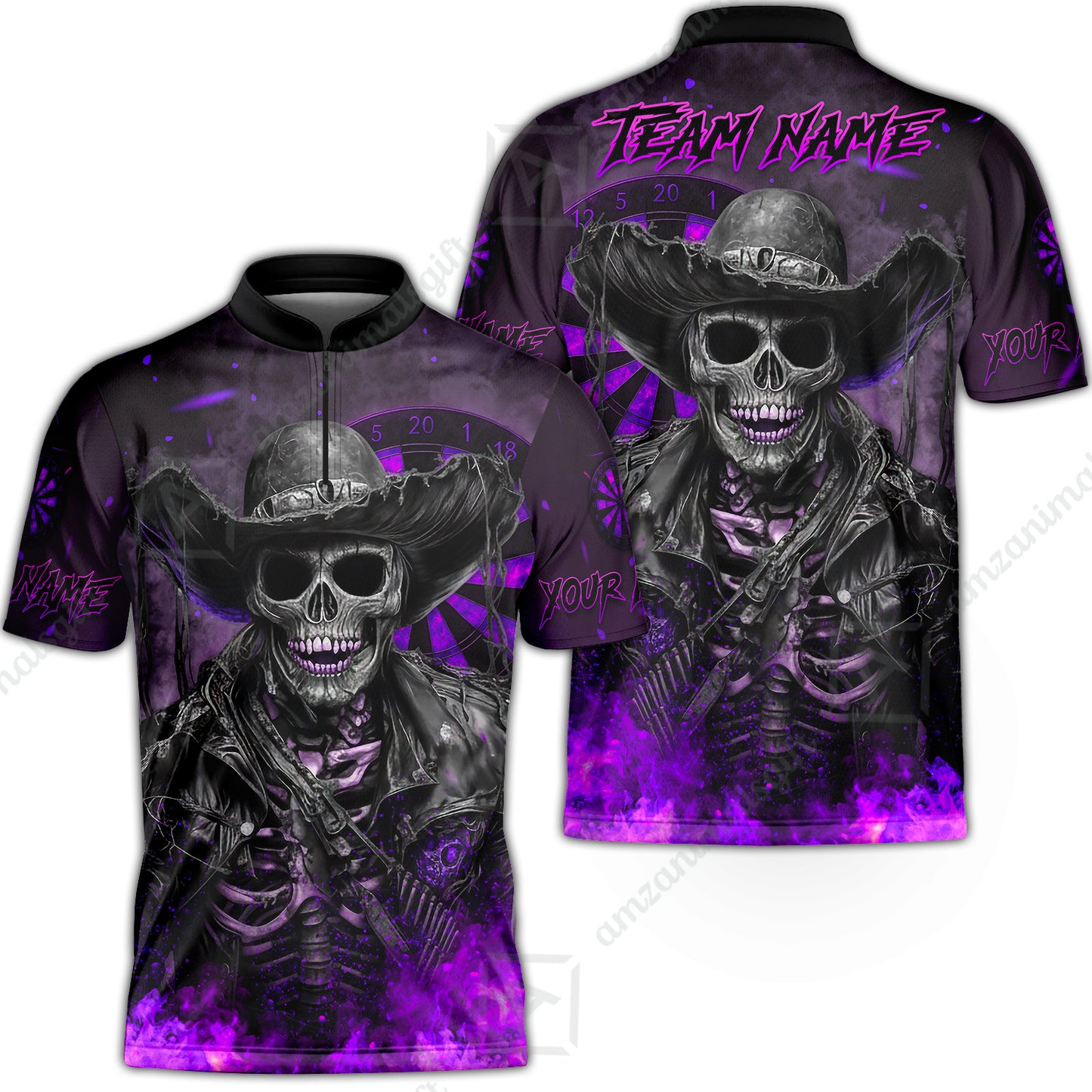 Customized Darts Team Uniform Shirt Darts Cowboy Skeleton Multicolor, Personalized Name And Team Name Darts Shirt