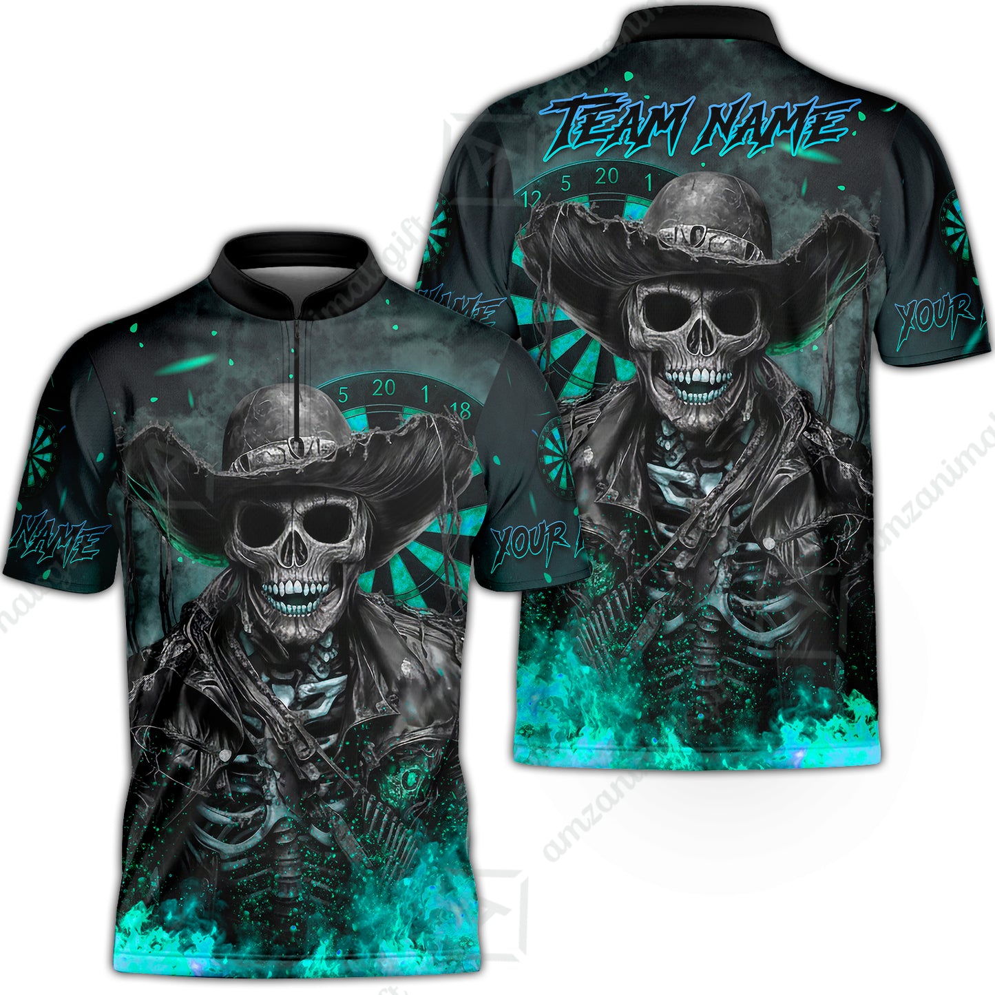 Customized Darts Team Uniform Shirt Darts Cowboy Skeleton Multicolor, Personalized Name And Team Name Darts Shirt