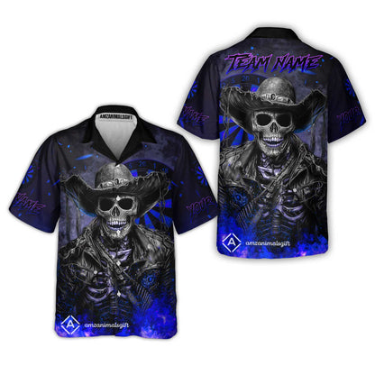 Customized Darts Team Uniform Shirt Darts Cowboy Skeleton Multicolor, Personalized Name And Team Name Darts Shirt