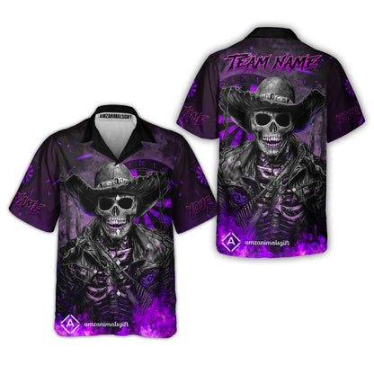 Customized Darts Team Uniform Shirt Darts Cowboy Skeleton Multicolor, Personalized Name And Team Name Darts Shirt