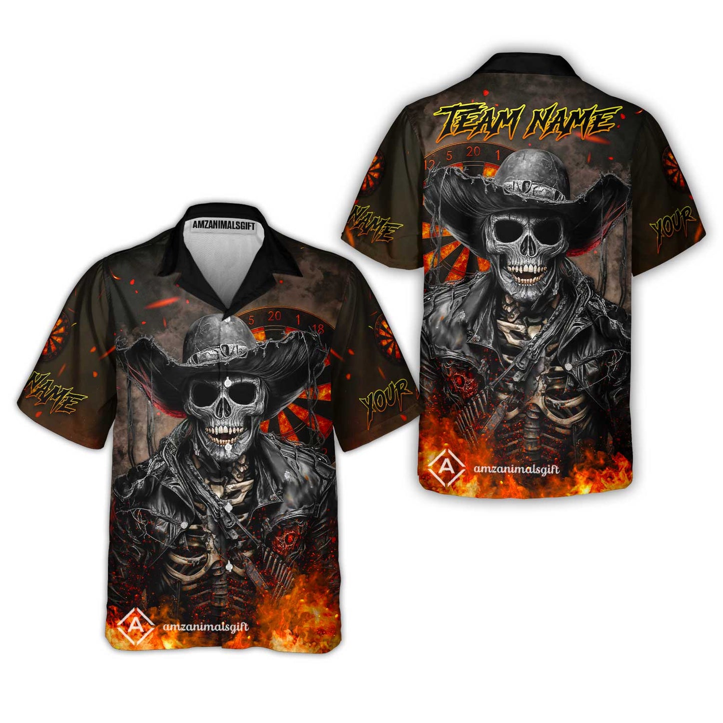 Customized Darts Team Uniform Shirt Darts Cowboy Skeleton Multicolor, Personalized Name And Team Name Darts Shirt