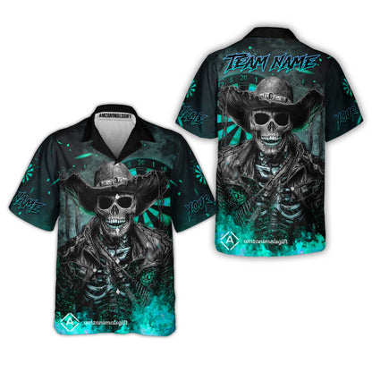 Customized Darts Team Uniform Shirt Darts Cowboy Skeleton Multicolor, Personalized Name And Team Name Darts Shirt