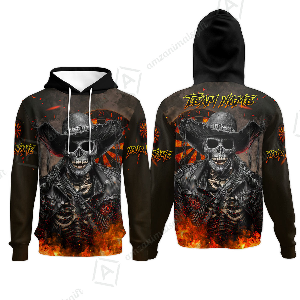 Customized Darts Team Uniform Shirt Darts Cowboy Skeleton Multicolor, Personalized Name And Team Name Darts Shirt