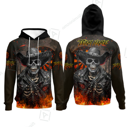 Customized Darts Team Uniform Shirt Darts Cowboy Skeleton Multicolor, Personalized Name And Team Name Darts Shirt