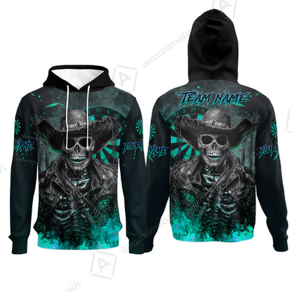 Customized Darts Team Uniform Shirt Darts Cowboy Skeleton Multicolor, Personalized Name And Team Name Darts Shirt