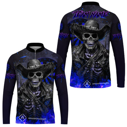 Customized Darts Team Uniform Shirt Darts Cowboy Skeleton Multicolor, Personalized Name And Team Name Darts Shirt