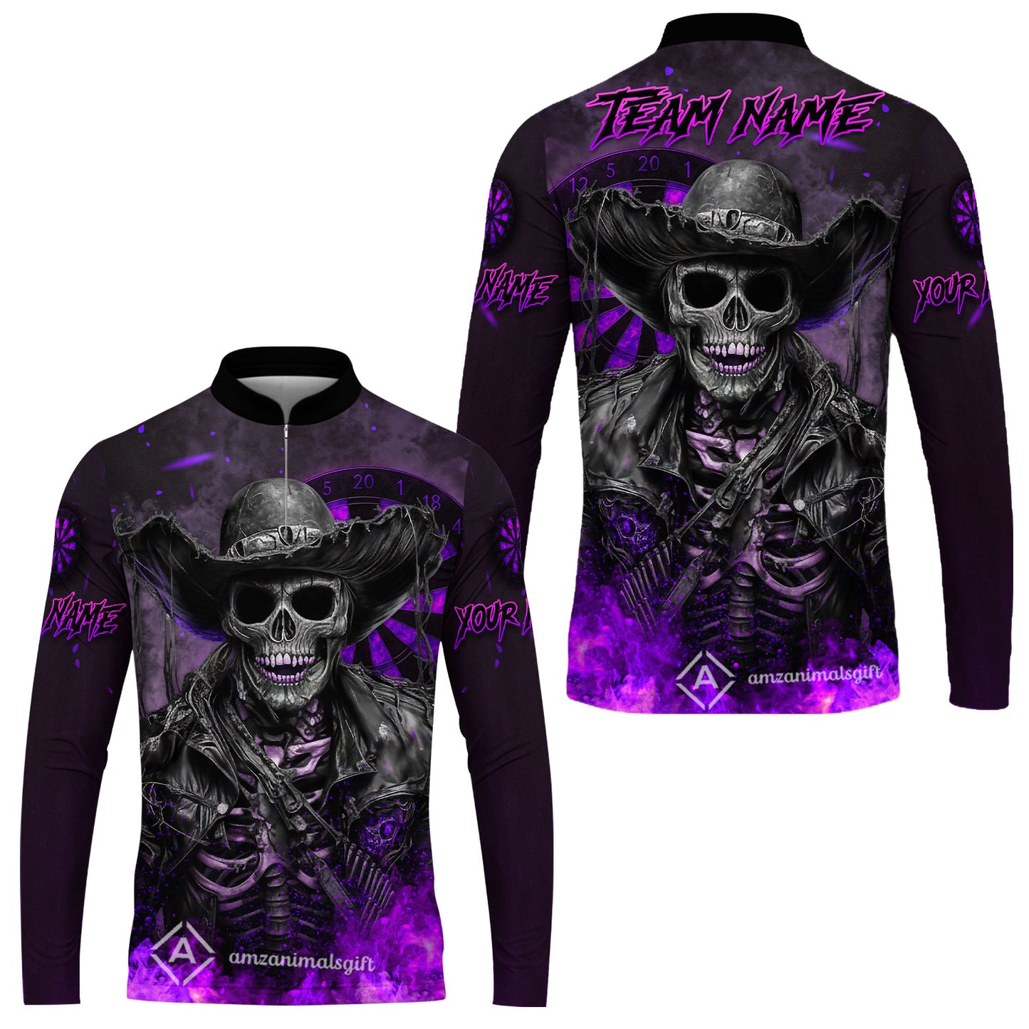 Customized Darts Team Uniform Shirt Darts Cowboy Skeleton Multicolor, Personalized Name And Team Name Darts Shirt