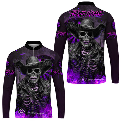 Customized Darts Team Uniform Shirt Darts Cowboy Skeleton Multicolor, Personalized Name And Team Name Darts Shirt