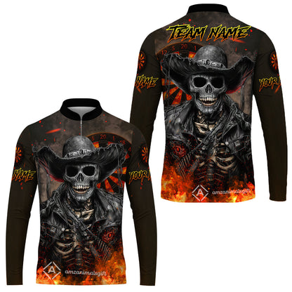 Customized Darts Team Uniform Shirt Darts Cowboy Skeleton Multicolor, Personalized Name And Team Name Darts Shirt