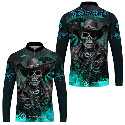 Customized Darts Team Uniform Shirt Darts Cowboy Skeleton Multicolor, Personalized Name And Team Name Darts Shirt