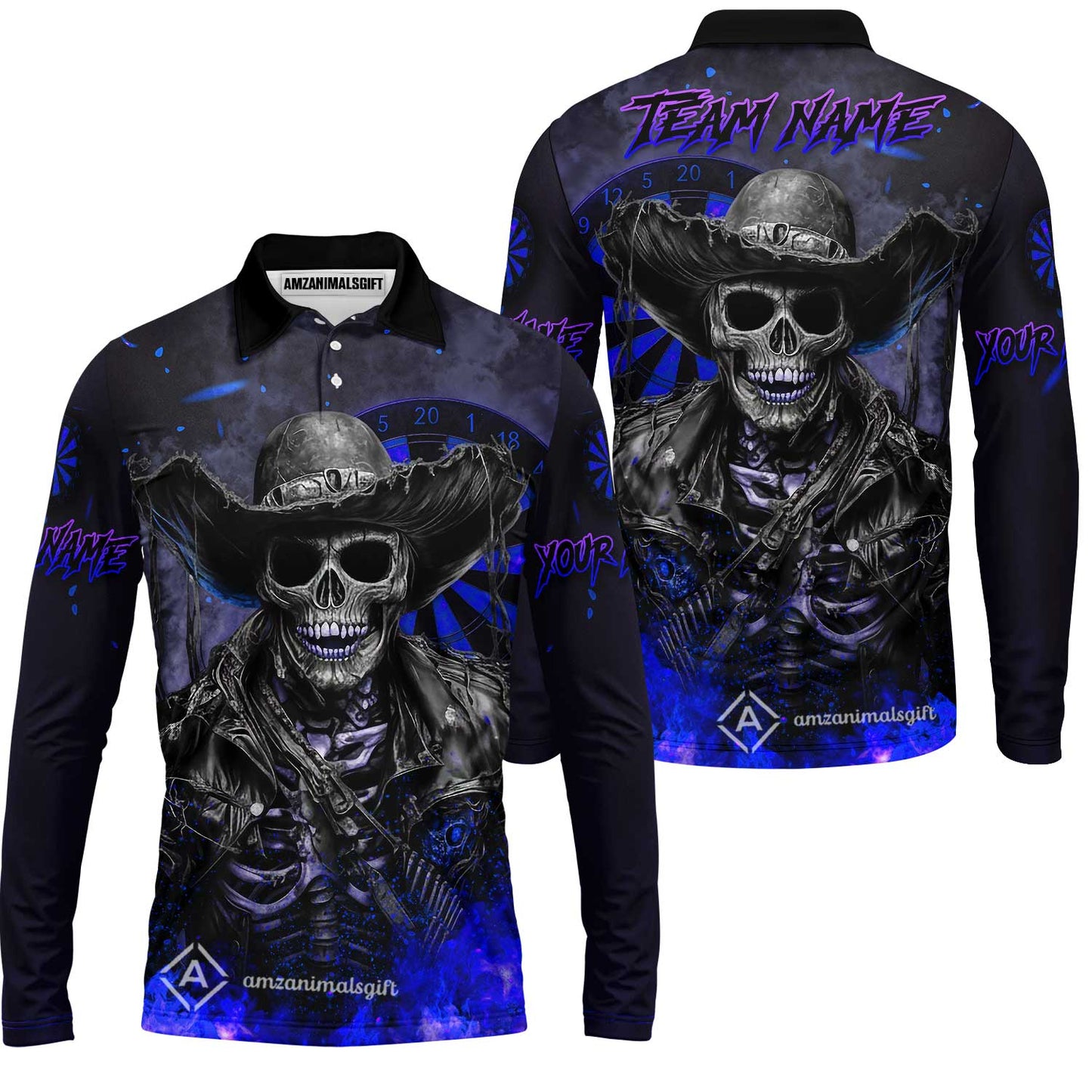 Customized Darts Team Uniform Shirt Darts Cowboy Skeleton Multicolor, Personalized Name And Team Name Darts Shirt