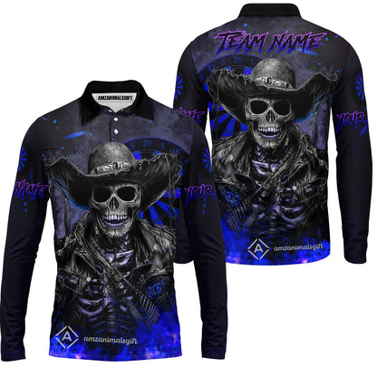 Customized Darts Team Uniform Shirt Darts Cowboy Skeleton Multicolor, Personalized Name And Team Name Darts Shirt