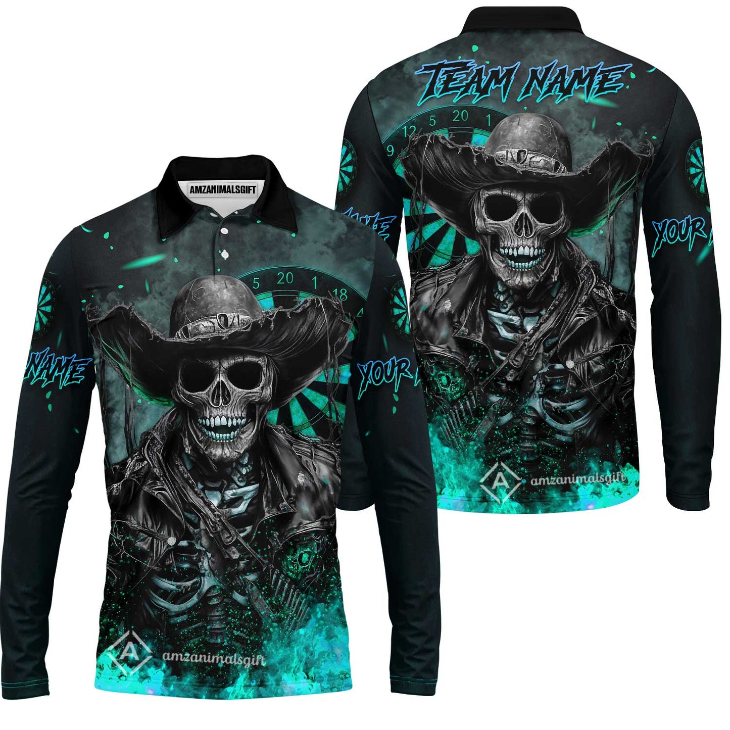 Customized Darts Team Uniform Shirt Darts Cowboy Skeleton Multicolor, Personalized Name And Team Name Darts Shirt