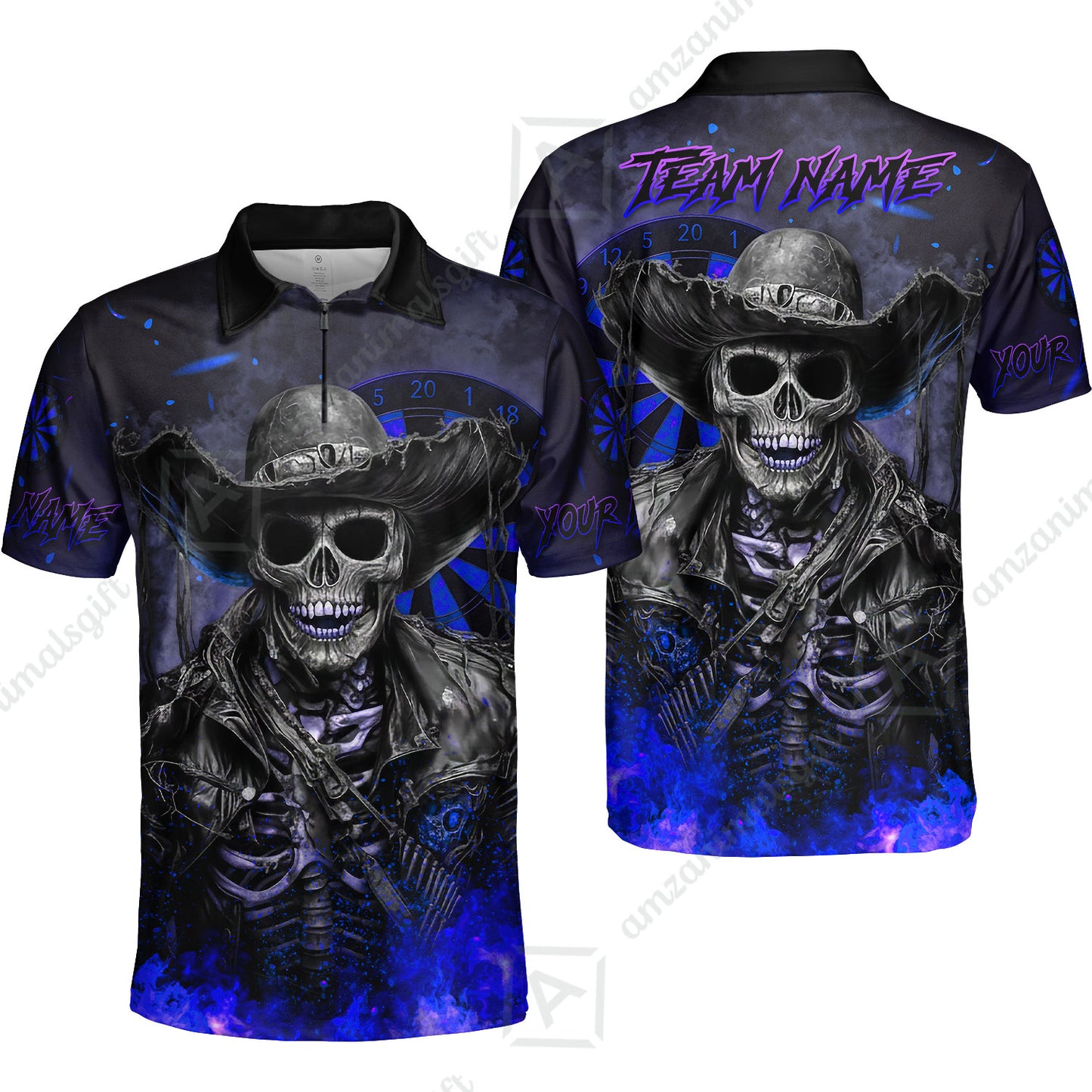 Customized Darts Team Uniform Shirt Darts Cowboy Skeleton Multicolor, Personalized Name And Team Name Darts Shirt