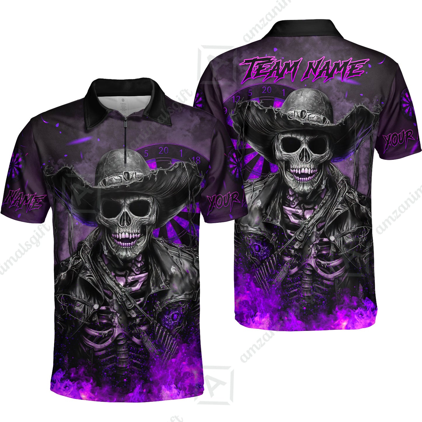 Customized Darts Team Uniform Shirt Darts Cowboy Skeleton Multicolor, Personalized Name And Team Name Darts Shirt