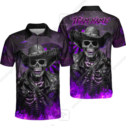 Customized Darts Team Uniform Shirt Darts Cowboy Skeleton Multicolor, Personalized Name And Team Name Darts Shirt