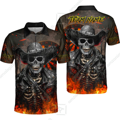Customized Darts Team Uniform Shirt Darts Cowboy Skeleton Multicolor, Personalized Name And Team Name Darts Shirt