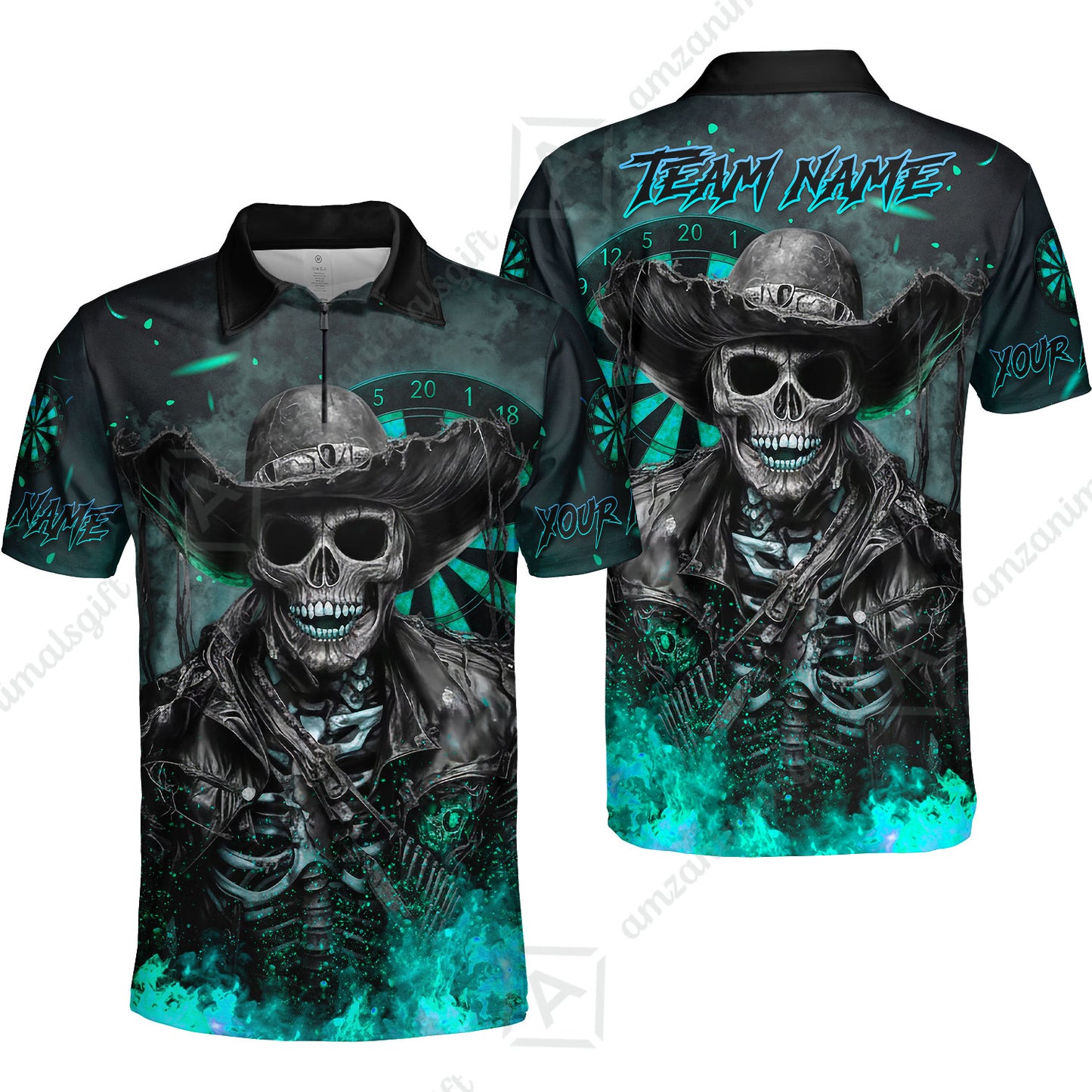 Customized Darts Team Uniform Shirt Darts Cowboy Skeleton Multicolor, Personalized Name And Team Name Darts Shirt