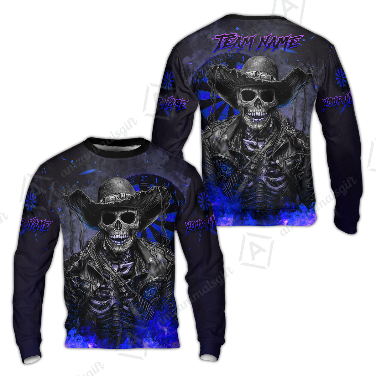 Customized Darts Team Uniform Shirt Darts Cowboy Skeleton Multicolor, Personalized Name And Team Name Darts Shirt