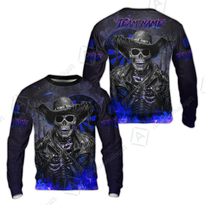 Customized Darts Team Uniform Shirt Darts Cowboy Skeleton Multicolor, Personalized Name And Team Name Darts Shirt