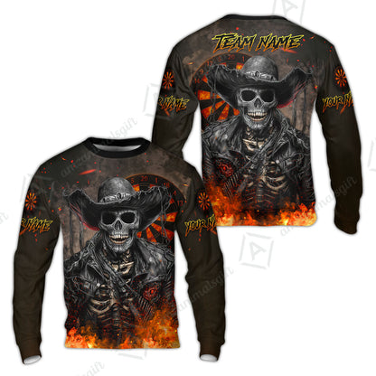 Customized Darts Team Uniform Shirt Darts Cowboy Skeleton Multicolor, Personalized Name And Team Name Darts Shirt
