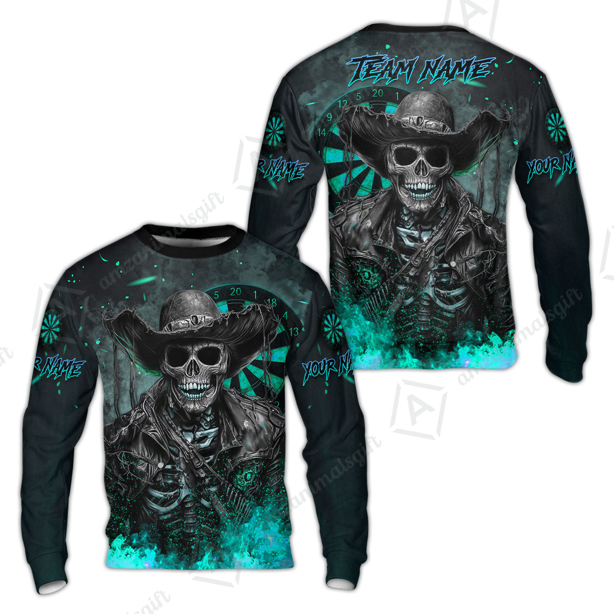 Customized Darts Team Uniform Shirt Darts Cowboy Skeleton Multicolor, Personalized Name And Team Name Darts Shirt