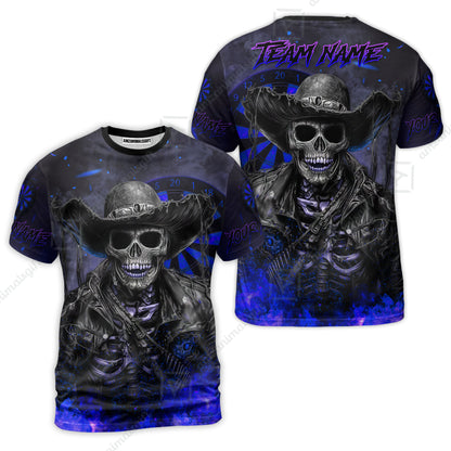 Customized Darts Team Uniform Shirt Darts Cowboy Skeleton Multicolor, Personalized Name And Team Name Darts Shirt