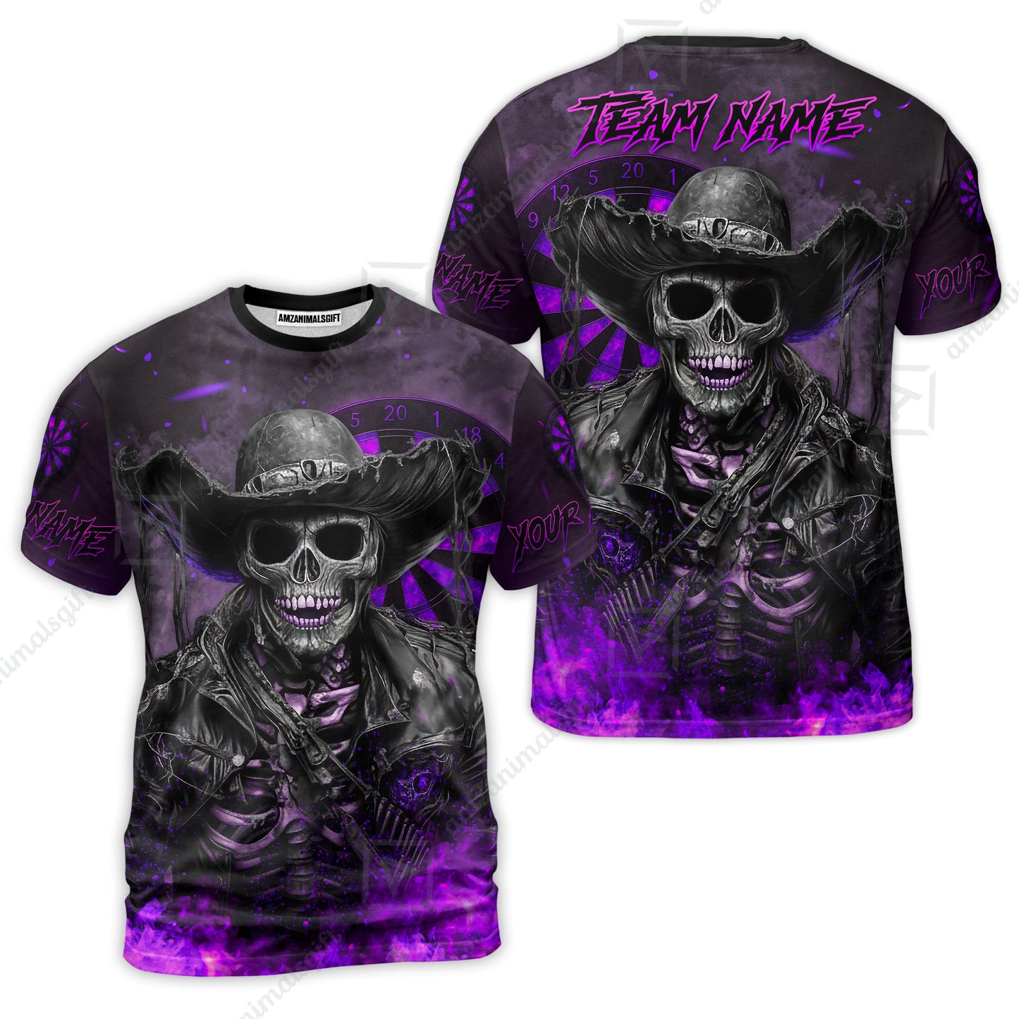 Customized Darts Team Uniform Shirt Darts Cowboy Skeleton Multicolor, Personalized Name And Team Name Darts Shirt