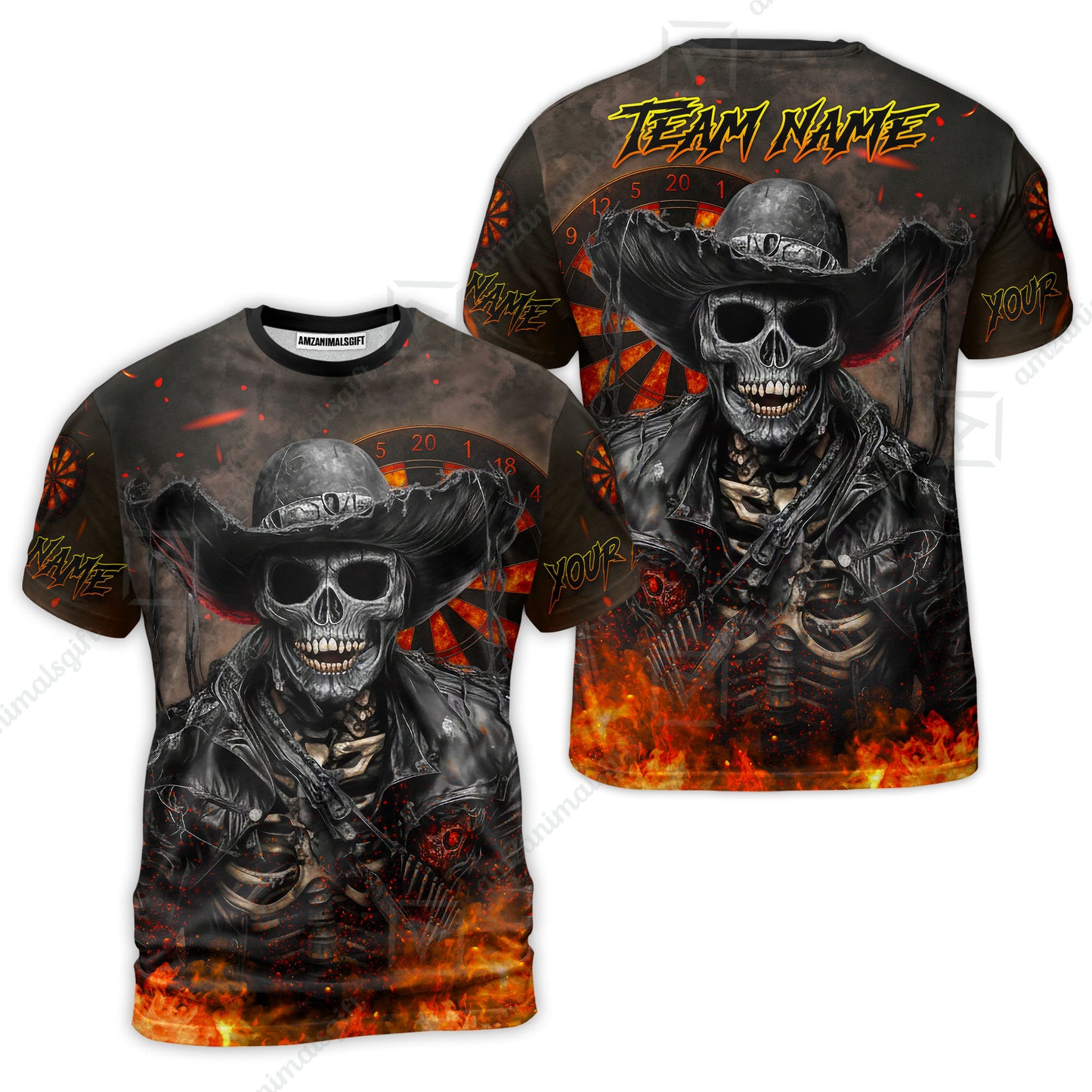 Customized Darts Team Uniform Shirt Darts Cowboy Skeleton Multicolor, Personalized Name And Team Name Darts Shirt