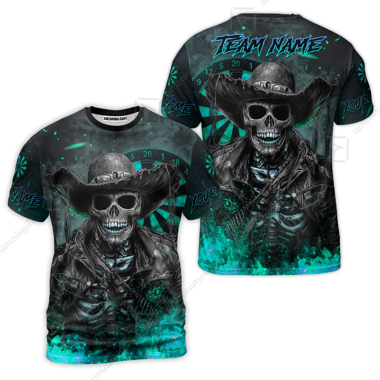 Customized Darts Team Uniform Shirt Darts Cowboy Skeleton Multicolor, Personalized Name And Team Name Darts Shirt