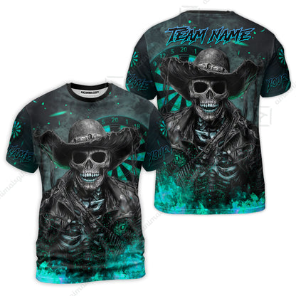 Customized Darts Team Uniform Shirt Darts Cowboy Skeleton Multicolor, Personalized Name And Team Name Darts Shirt