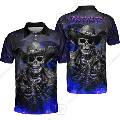 Customized Darts Team Uniform Shirt Darts Cowboy Skeleton Multicolor, Personalized Name And Team Name Darts Shirt