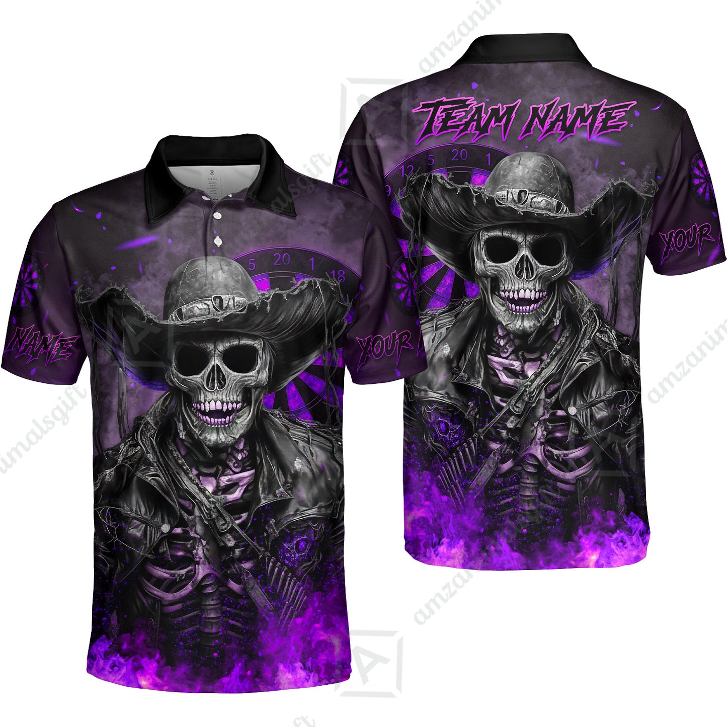 Customized Darts Team Uniform Shirt Darts Cowboy Skeleton Multicolor, Personalized Name And Team Name Darts Shirt
