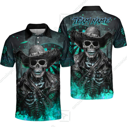 Customized Darts Team Uniform Shirt Darts Cowboy Skeleton Multicolor, Personalized Name And Team Name Darts Shirt