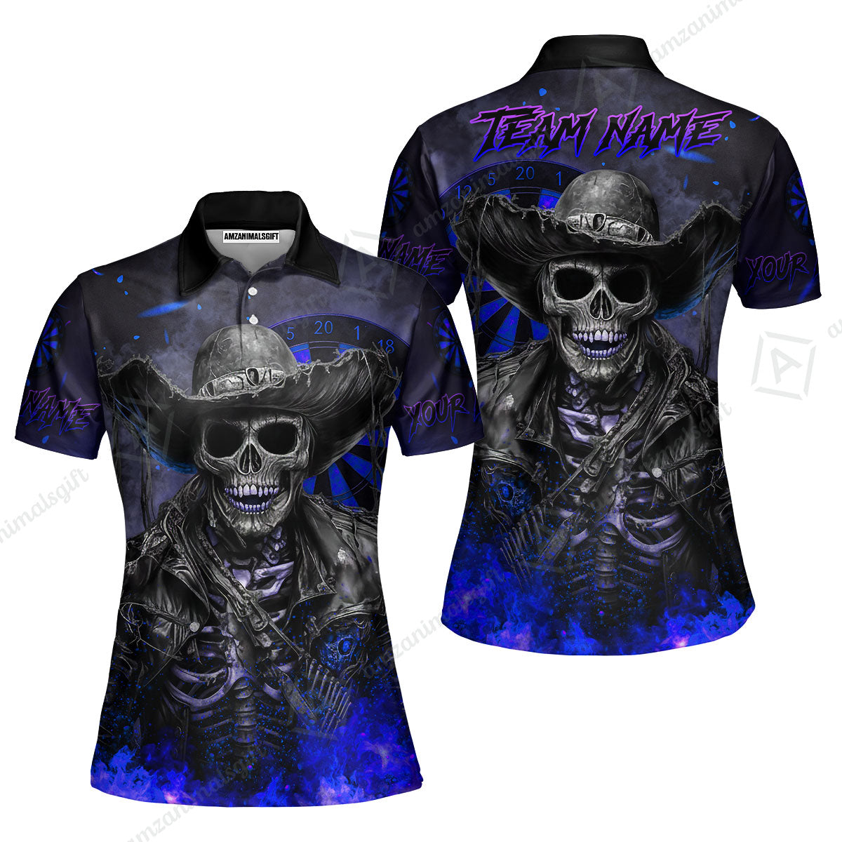 Customized Darts Team Uniform Shirt Darts Cowboy Skeleton Multicolor, Personalized Name And Team Name Darts Shirt