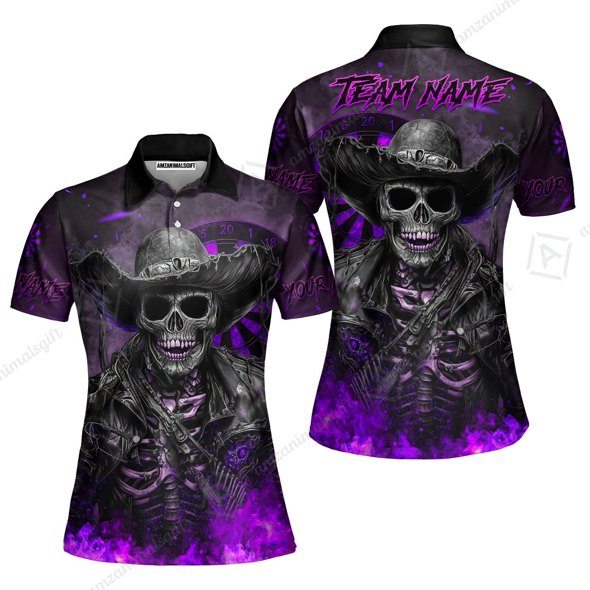 Customized Darts Team Uniform Shirt Darts Cowboy Skeleton Multicolor, Personalized Name And Team Name Darts Shirt