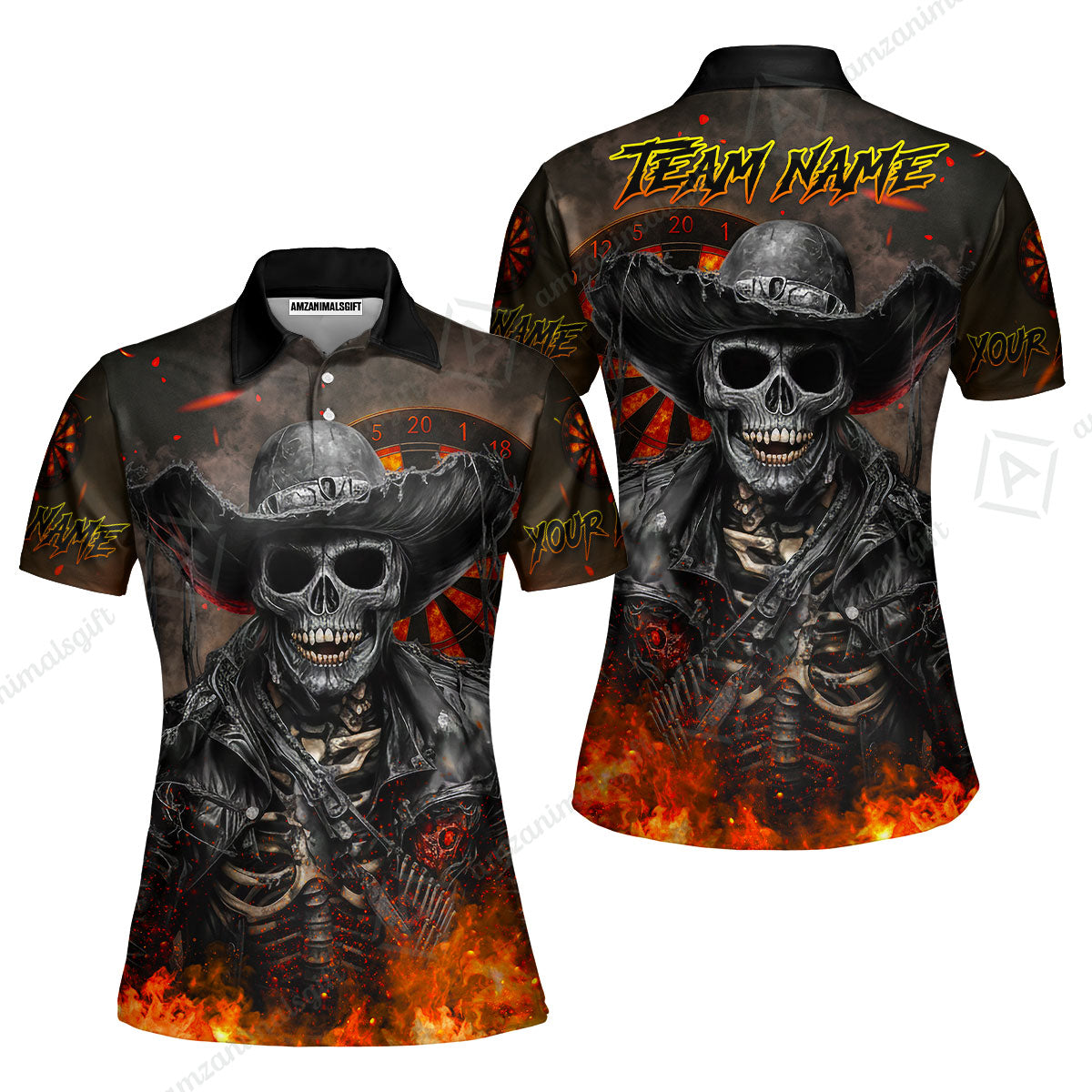 Customized Darts Team Uniform Shirt Darts Cowboy Skeleton Multicolor, Personalized Name And Team Name Darts Shirt