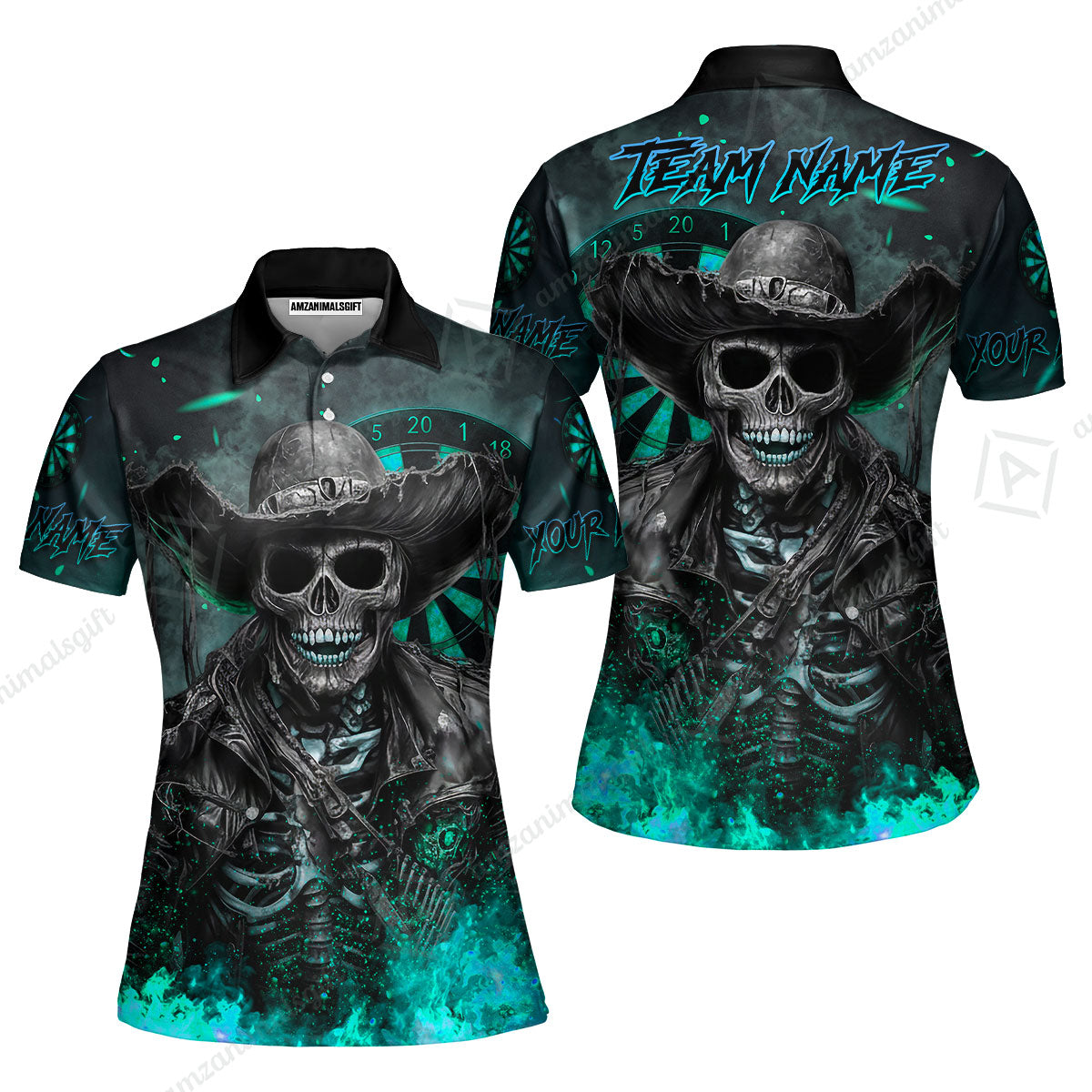 Customized Darts Team Uniform Shirt Darts Cowboy Skeleton Multicolor, Personalized Name And Team Name Darts Shirt
