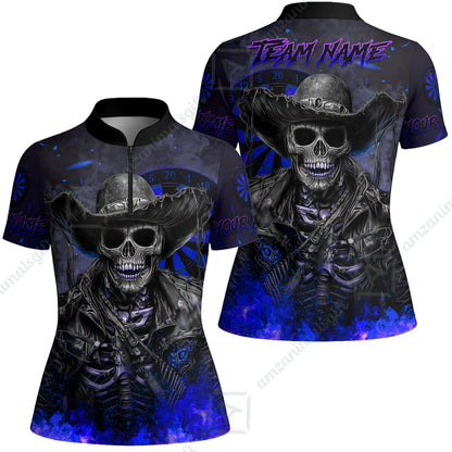 Customized Darts Team Uniform Shirt Darts Cowboy Skeleton Multicolor, Personalized Name And Team Name Darts Shirt
