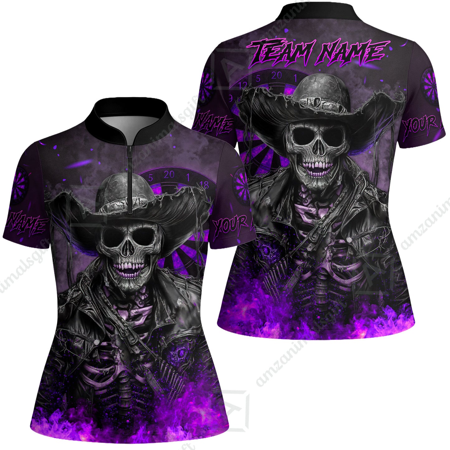 Customized Darts Team Uniform Shirt Darts Cowboy Skeleton Multicolor, Personalized Name And Team Name Darts Shirt