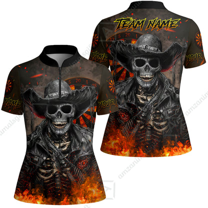 Customized Darts Team Uniform Shirt Darts Cowboy Skeleton Multicolor, Personalized Name And Team Name Darts Shirt
