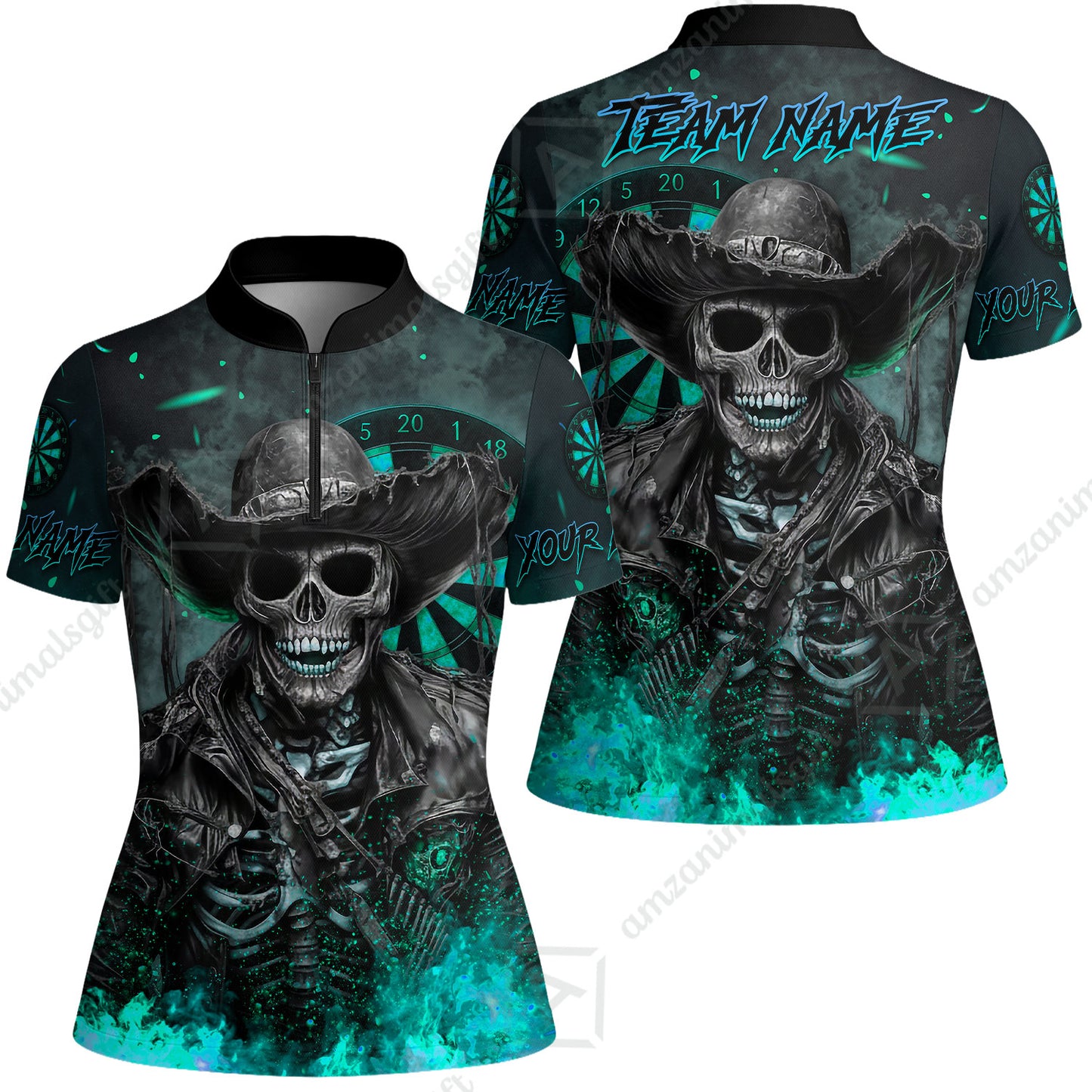 Customized Darts Team Uniform Shirt Darts Cowboy Skeleton Multicolor, Personalized Name And Team Name Darts Shirt