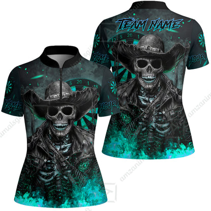 Customized Darts Team Uniform Shirt Darts Cowboy Skeleton Multicolor, Personalized Name And Team Name Darts Shirt