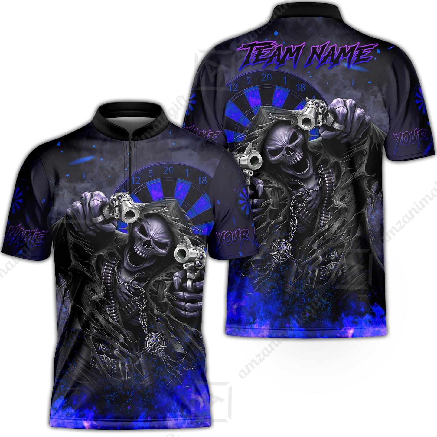 Customized Darts Team Uniform Shirt Darts Skull Reaper Gunslinger Multicolor, Personalized Name And Team Name Darts Shirt