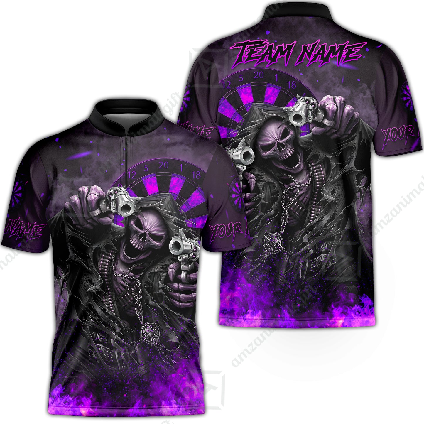 Customized Darts Team Uniform Shirt Darts Skull Reaper Gunslinger Multicolor, Personalized Name And Team Name Darts Shirt