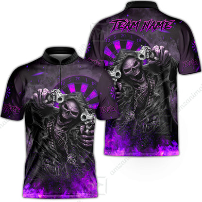 Customized Darts Team Uniform Shirt Darts Skull Reaper Gunslinger Multicolor, Personalized Name And Team Name Darts Shirt