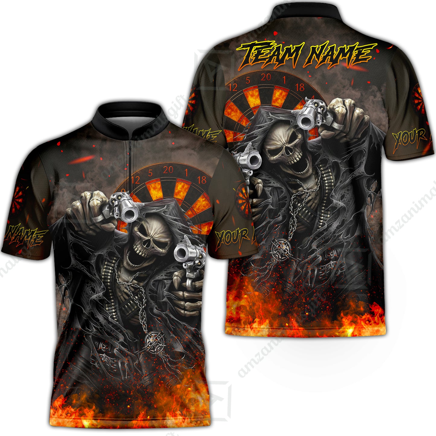 Customized Darts Team Uniform Shirt Darts Skull Reaper Gunslinger Multicolor, Personalized Name And Team Name Darts Shirt