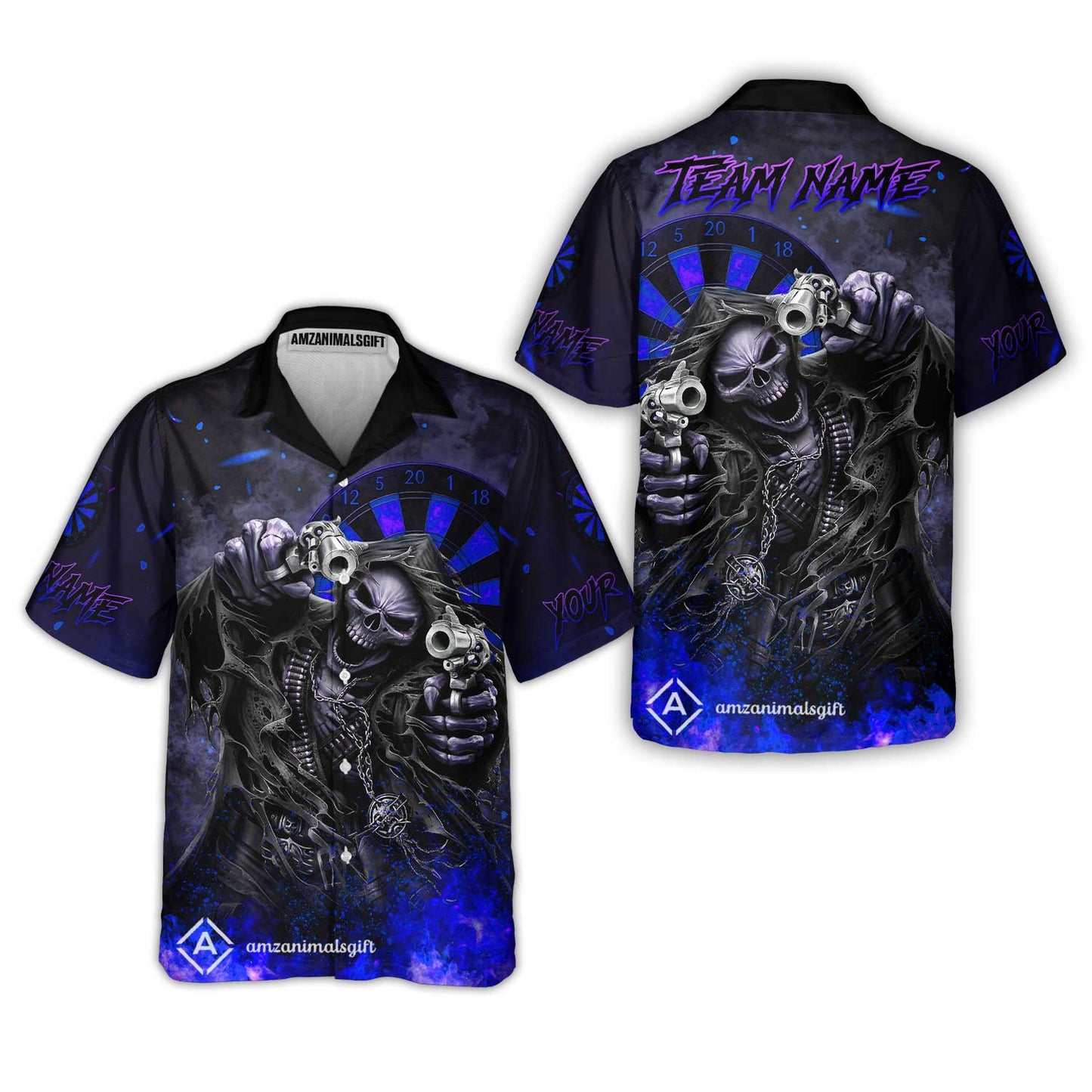 Customized Darts Team Uniform Shirt Darts Skull Reaper Gunslinger Multicolor, Personalized Name And Team Name Darts Shirt