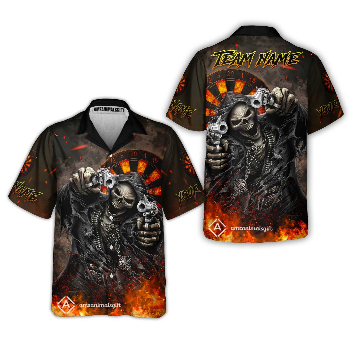 Customized Darts Team Uniform Shirt Darts Skull Reaper Gunslinger Multicolor, Personalized Name And Team Name Darts Shirt