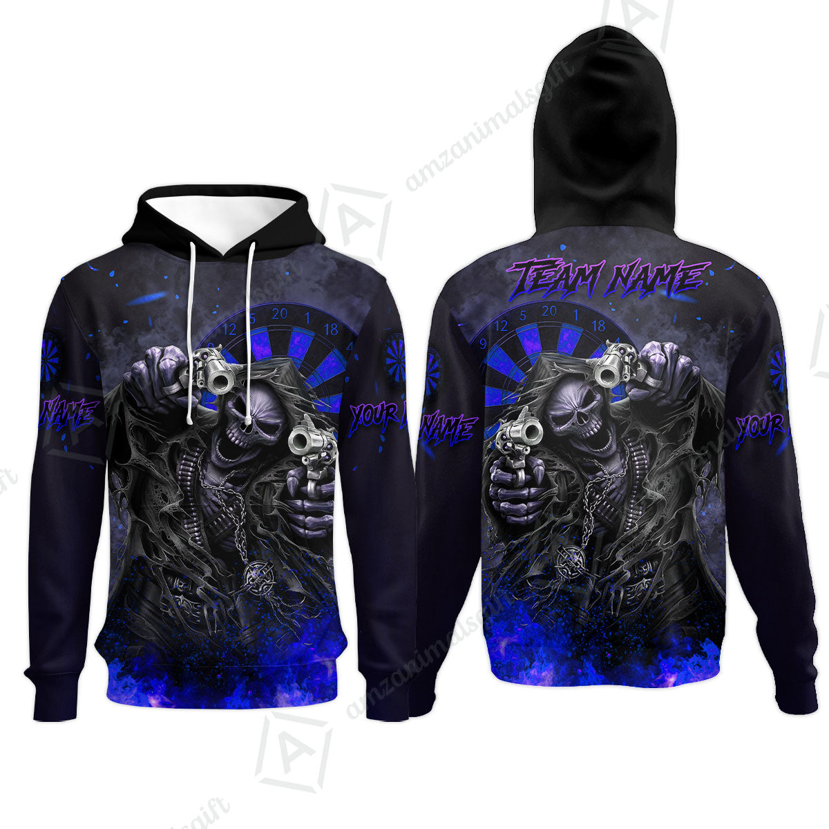 Customized Darts Team Uniform Shirt Darts Skull Reaper Gunslinger Multicolor, Personalized Name And Team Name Darts Shirt